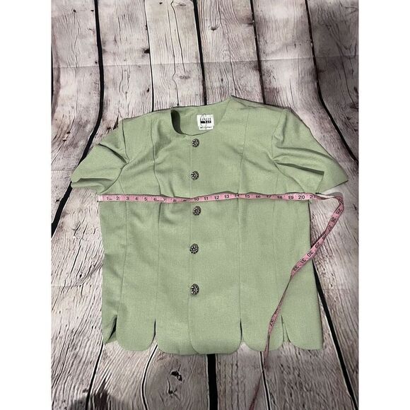 Leslie Fay Vintage 3 Pc Skirt Blazer Scarf Green - Picture 16 of 16